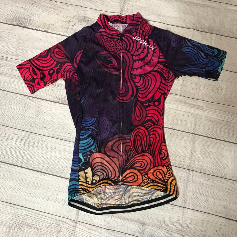Women’s Sushan Bike Top Short Sleeves Zipper Front Size M